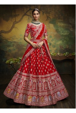 Red Pure Silk Bridal Lehenga Choli