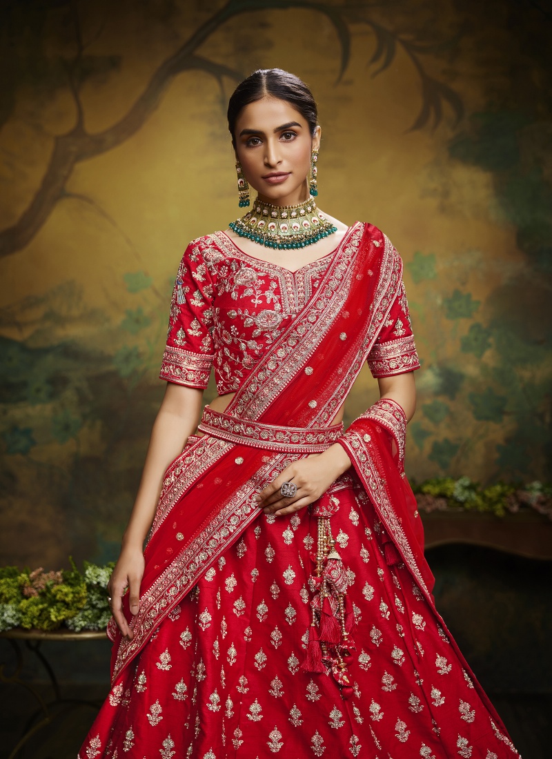 Red Pure Silk Bridal Lehenga Choli