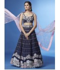 Navy Blue Georgette Multi-Sequins Wedding Lehenga Choli