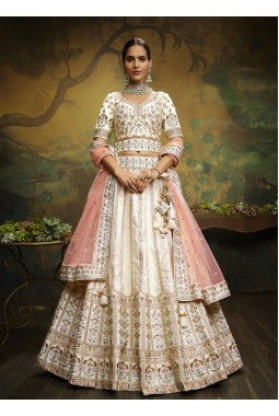 Off White Pure Silk Bridal Lehenga Choli