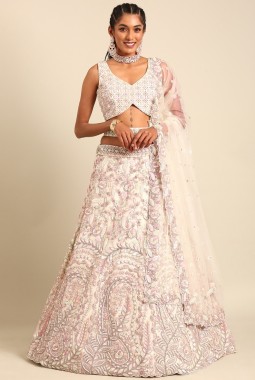 Cream Net Multi Sequins Wedding Lehenga Choli