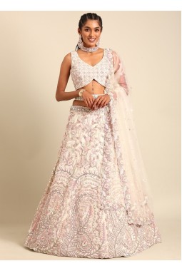 Cream Net Multi Sequins Wedding Lehenga Choli