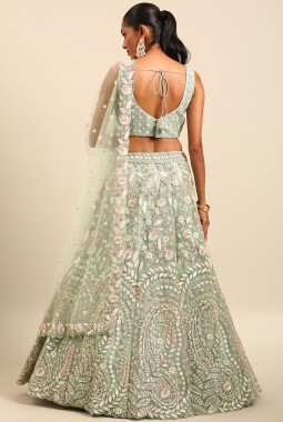 Sea Green Net Multi Sequins Wedding Lehenga Choli