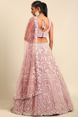 Mauve Net Multi Sequins Wedding Lehenga Choli 