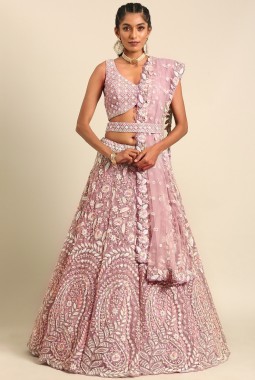 Mauve Net Multi Sequins Wedding Lehenga Choli 