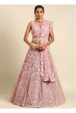 Mauve Net Multi Sequins Wedding Lehenga Choli 