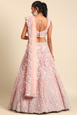 Pink Net Multi Sequins Wedding Lehenga Choli
