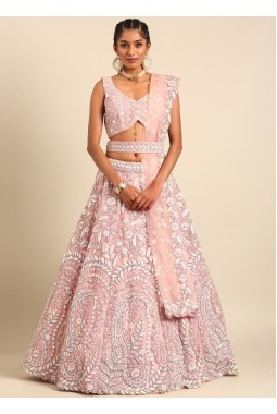 Pink Net Multi Sequins Wedding Lehenga Choli