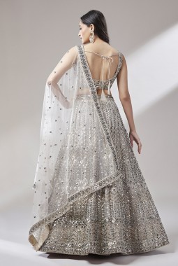 Beige Net Sequins Wedding Lehenga Choli