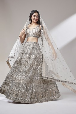 Beige Net Sequins Wedding Lehenga Choli