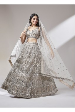 Beige Net Sequins Wedding Lehenga Choli