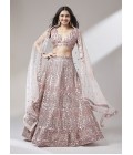 Rose Gold Net Sequins Wedding Lehenga Choli 