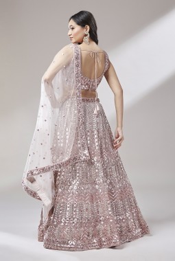 Rose Gold Net Sequins Wedding Lehenga Choli 