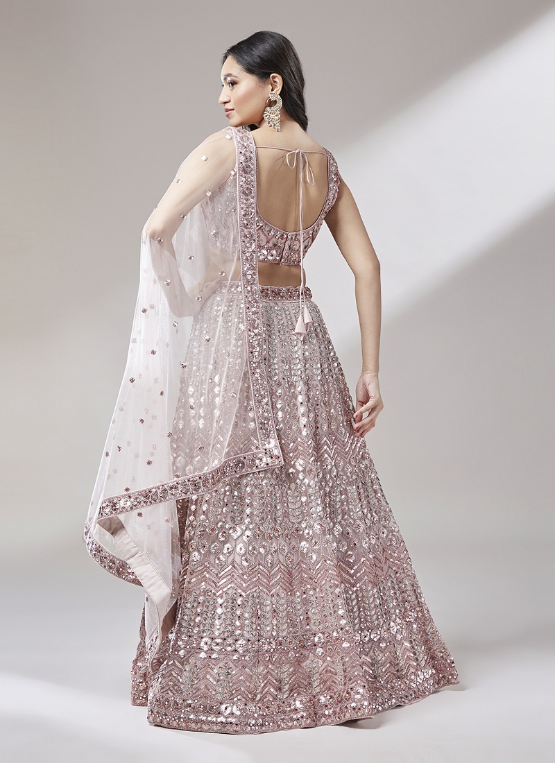 Rose Gold Net Sequins Wedding Lehenga Choli 