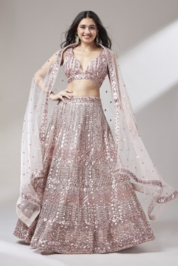 Rose Gold Net Sequins Wedding Lehenga Choli 