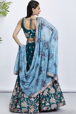 Teal Pure Georgette Sequins Wedding Lehenga Choli