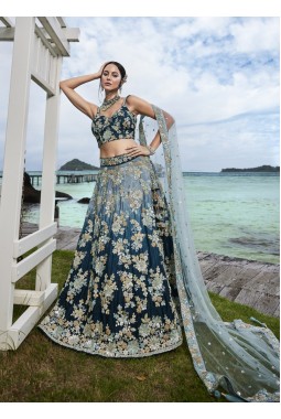 Teal Georgette Sequins Wedding Lehenga Choli