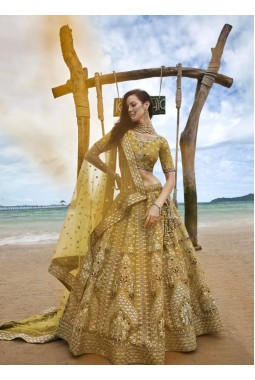 Mustard Net Sequins Bridal Lehenga Choli