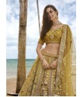 Mustard Net Sequins Bridal Lehenga Choli