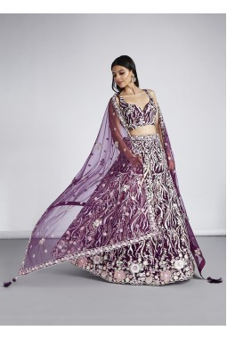 Burgundy Net Sequins Wedding Lehenga Choli