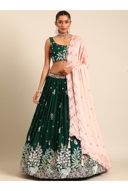 Green Georgette Sequins Wedding Lehenga Choli
