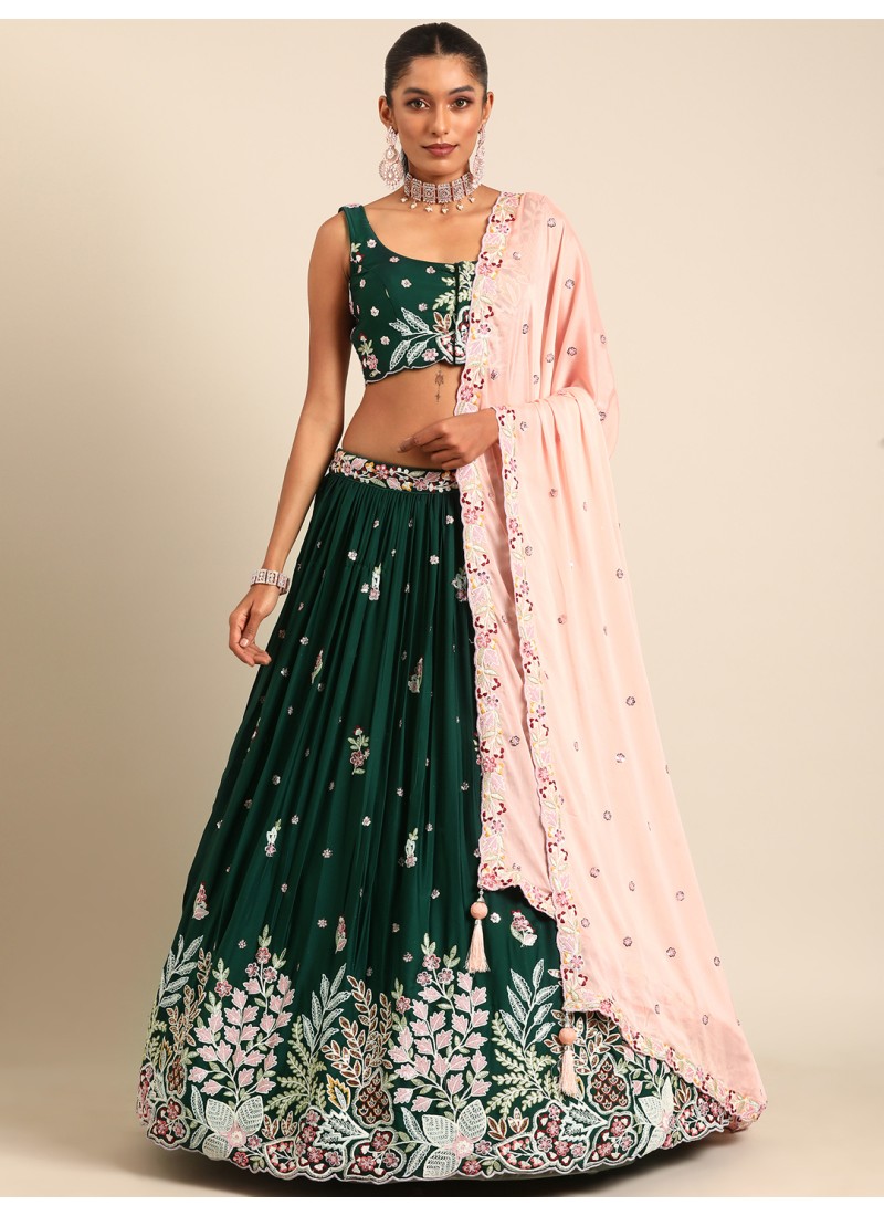 Green Georgette Sequins Wedding Lehenga Choli Green Georgette Sequins Wedding Lehenga Choli