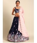 Navy Blue Georgette Sequin Wedding Lehenga Choli