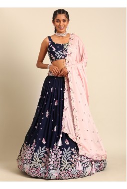 Navy Blue Georgette Sequin Wedding Lehenga Choli