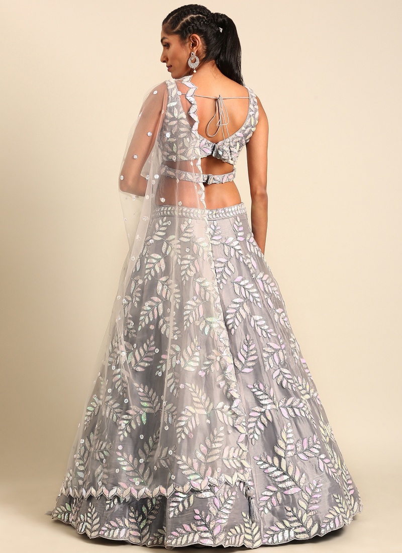 Grey Organza Sequins Wedding Lehenga Choli