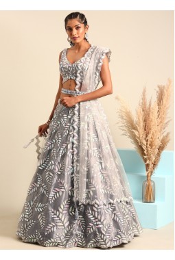 Grey Organza Sequins Wedding Lehenga Choli