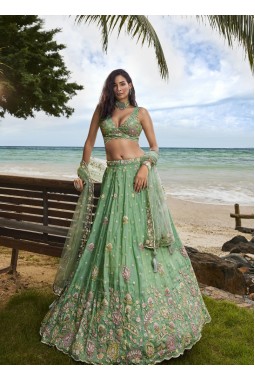 Sea Green Georgette Sequins Wedding Lehenga Choli 