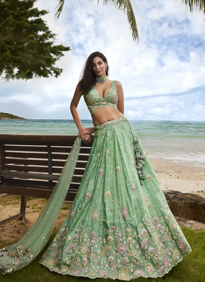 Sea Green Georgette Sequins Wedding Lehenga Choli Sea Green Georgette Sequins Wedding Lehenga Choli