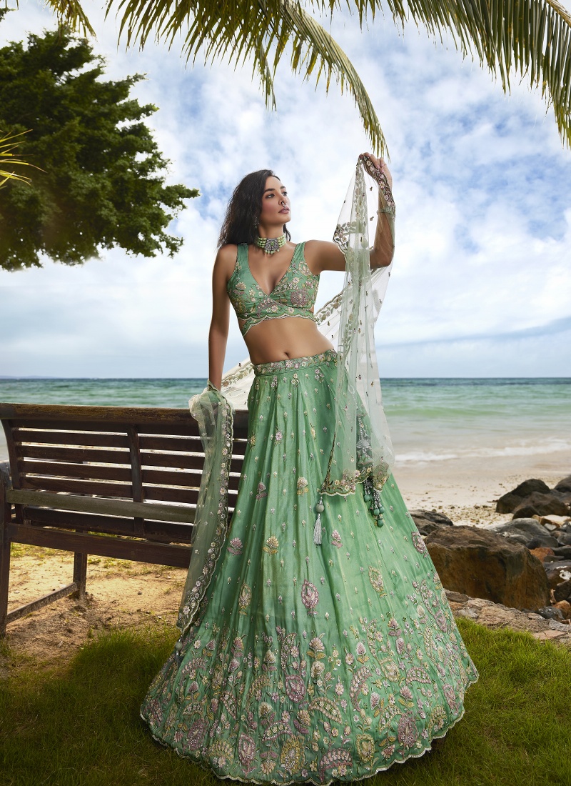 Sea Green Georgette Sequins Wedding Lehenga Choli Sea Green Georgette Sequins Wedding Lehenga Choli