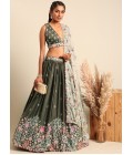 Olive Chinon Sequins Wedding Lehenga Choli