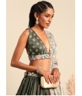 Olive Chinon Sequins Wedding Lehenga Choli