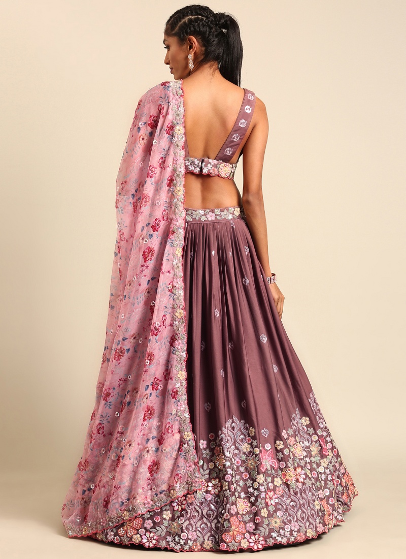 Rose Gold Chinon Sequins Wedding Lehenga Choli