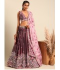 Rose Gold Chinon Sequins Wedding Lehenga Choli