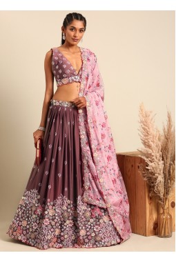 Rose Gold Chinon Sequins Wedding Lehenga Choli