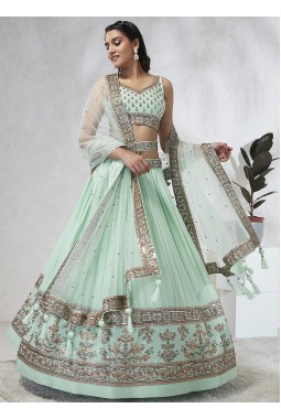 Sea Green Georgette Sequins Wedding Lehenga Choli