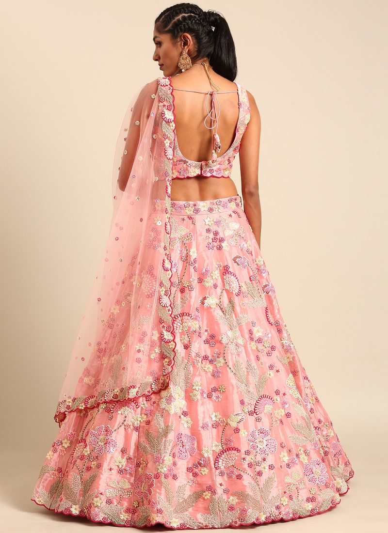 Pink Organza Sequins Wedding Lehenga Choli Pink Organza Sequins Wedding Lehenga Choli