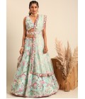 Turquoise Blue Organza Sequins Wedding Lehenga Choli Turquoise Blue Organza Sequins Wedding Lehenga Choli