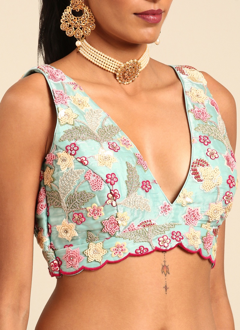 Turquoise Blue Organza Sequins Wedding Lehenga Choli Turquoise Blue Organza Sequins Wedding Lehenga Choli