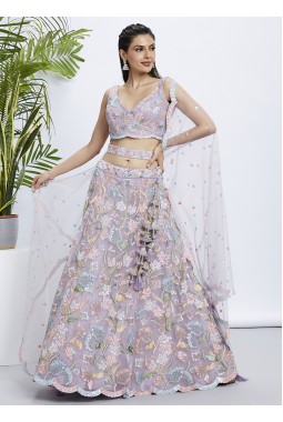 Mauve Net Sequins Wedding Lehenga Choli