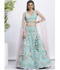 Turquoise Blue Net Sequins Wedding Lehenga Choli Turquoise Blue Net Sequins Wedding Lehenga Choli