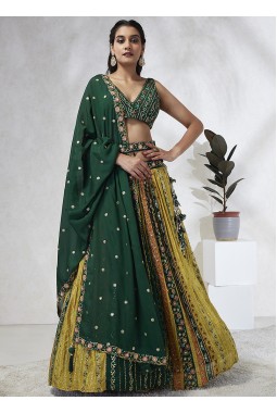 Green Chiffon Sequins Wedding Lehenga Choli