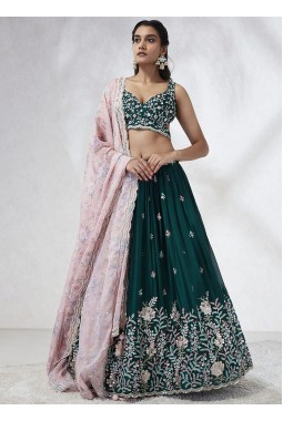 Teal Georgette Sequins Wedding Lehenga Choli