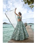 Turquoise Blue Organza Sequins Wedding Lehenga Choli Turquoise Blue Organza Sequins Wedding Lehenga Choli
