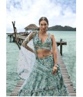 Turquoise Blue Organza Sequins Wedding Lehenga Choli Turquoise Blue Organza Sequins Wedding Lehenga Choli