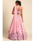 Peach Pure Georgette Sequins Wedding Lehenga Choli