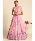 Peach Pure Georgette Sequins Wedding Lehenga Choli